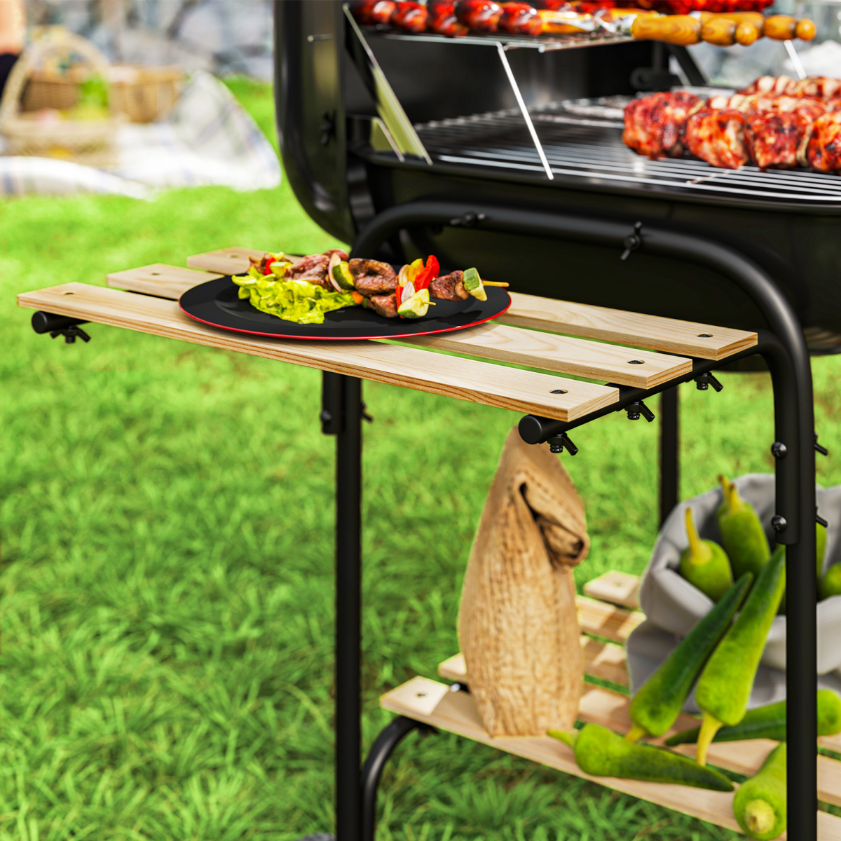 Outsunny Charcoal Barbecue Grill Portable BBQ with Lockable Lid, Vent