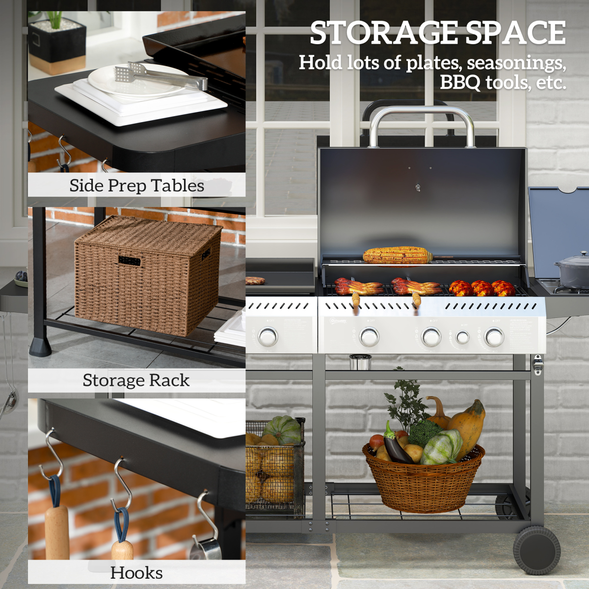 Outsunny Gas Grill and Plancha with 6+1 Burners for Garden Party Festival