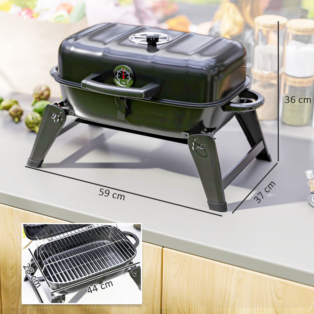 Outsunny Folding Charcoal Barbecue Grill, Portable BBQ for Camping