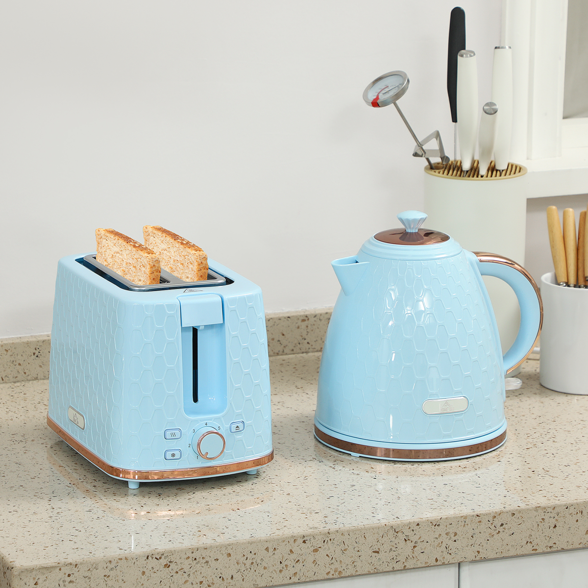 HOMCOM Kettle and Toaster Set 1.7L Kettle & 2 Slice Toaster Set
