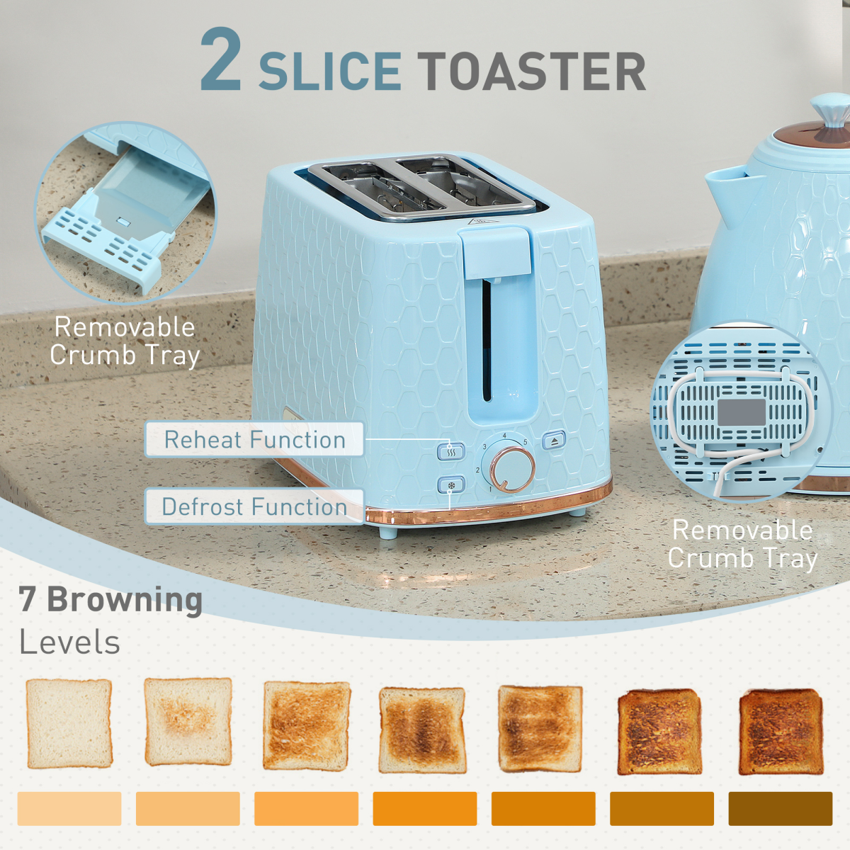HOMCOM Kettle and Toaster Set 1.7L Kettle & 2 Slice Toaster Set