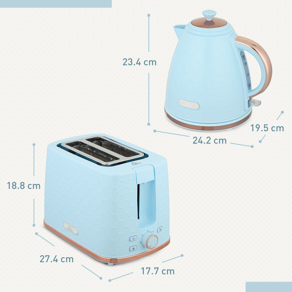 HOMCOM Kettle and Toaster Set 1.7L Kettle & 2 Slice Toaster Set