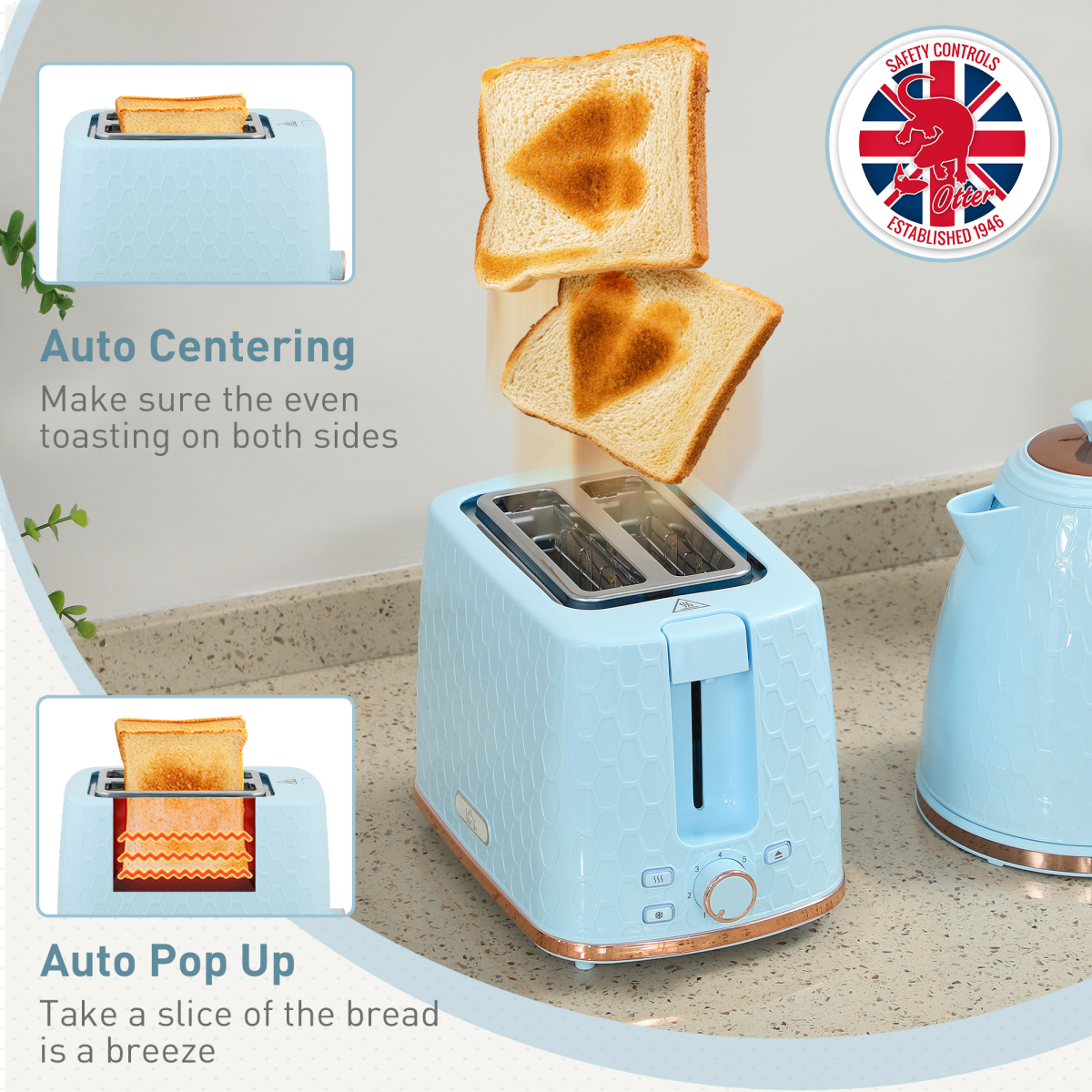 HOMCOM Kettle and Toaster Set 1.7L Kettle & 2 Slice Toaster Set