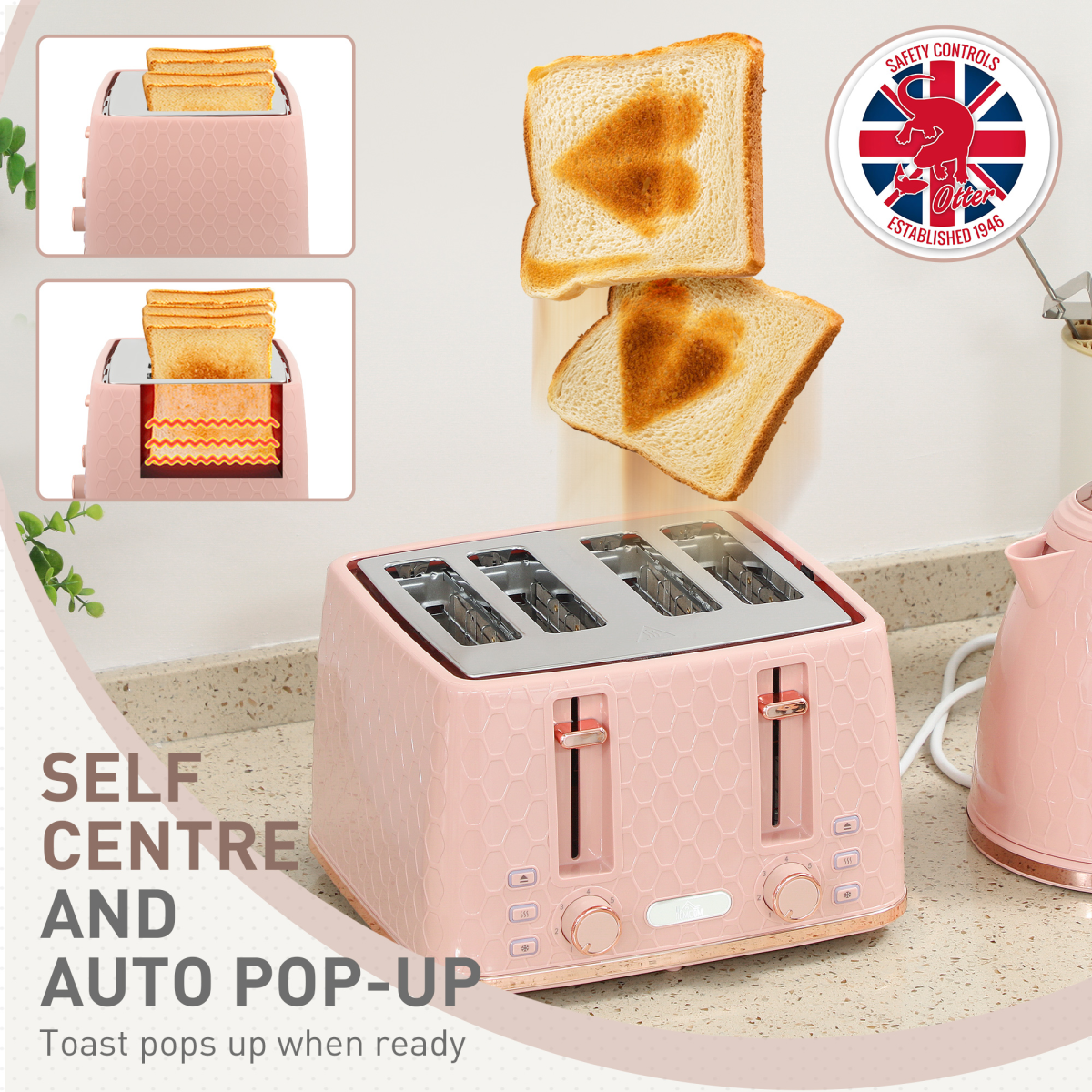 HOMCOM 1.7L Kettle and Toaster Set with Defrost Reheat and Crumb Tray