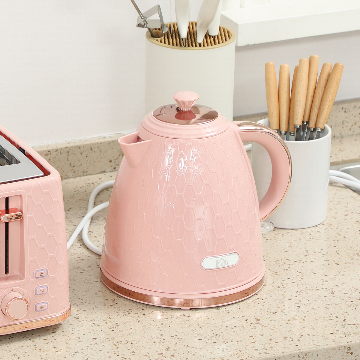 HOMCOM 1.7L Kettle and Toaster Set with Defrost Reheat and Crumb Tray