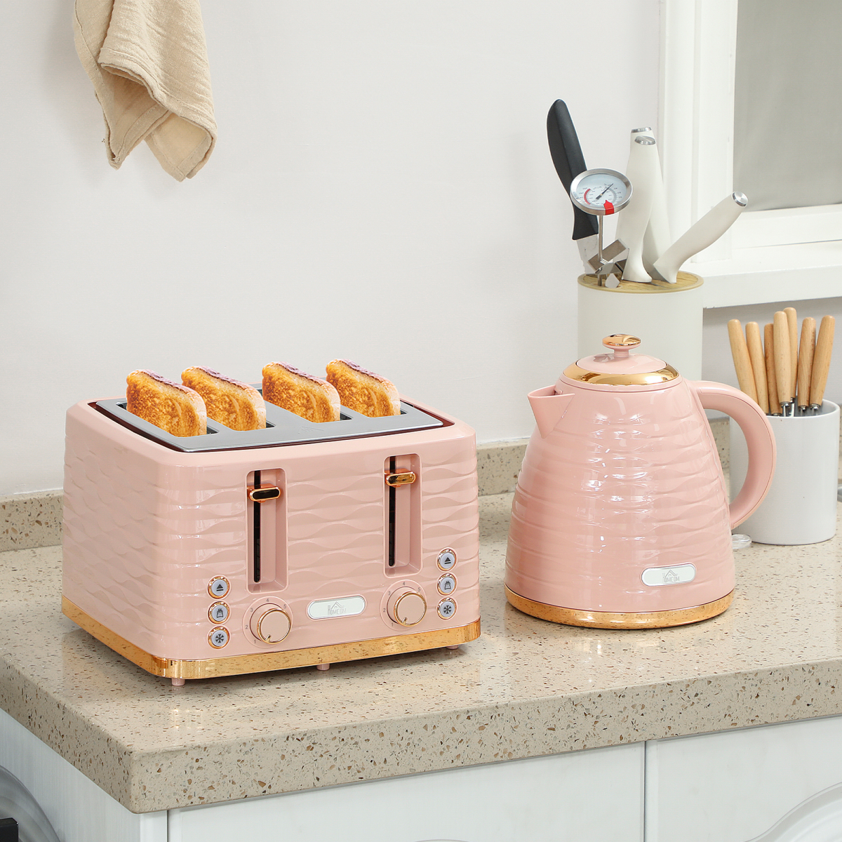 HOMCOM Kettle and Toaster Set 1.7L Kettle & 4 Slice Toaster