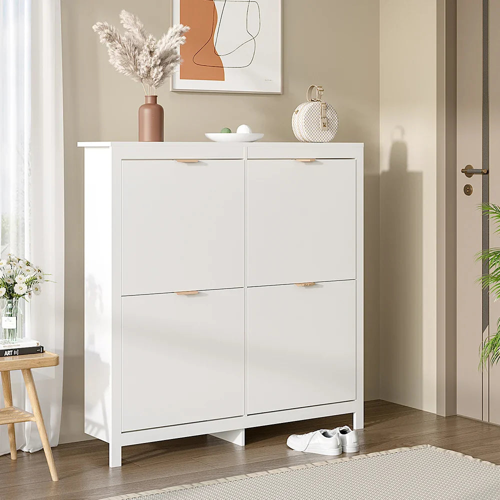 Flip Down Wood Shoe Cabinet 4 Shelf