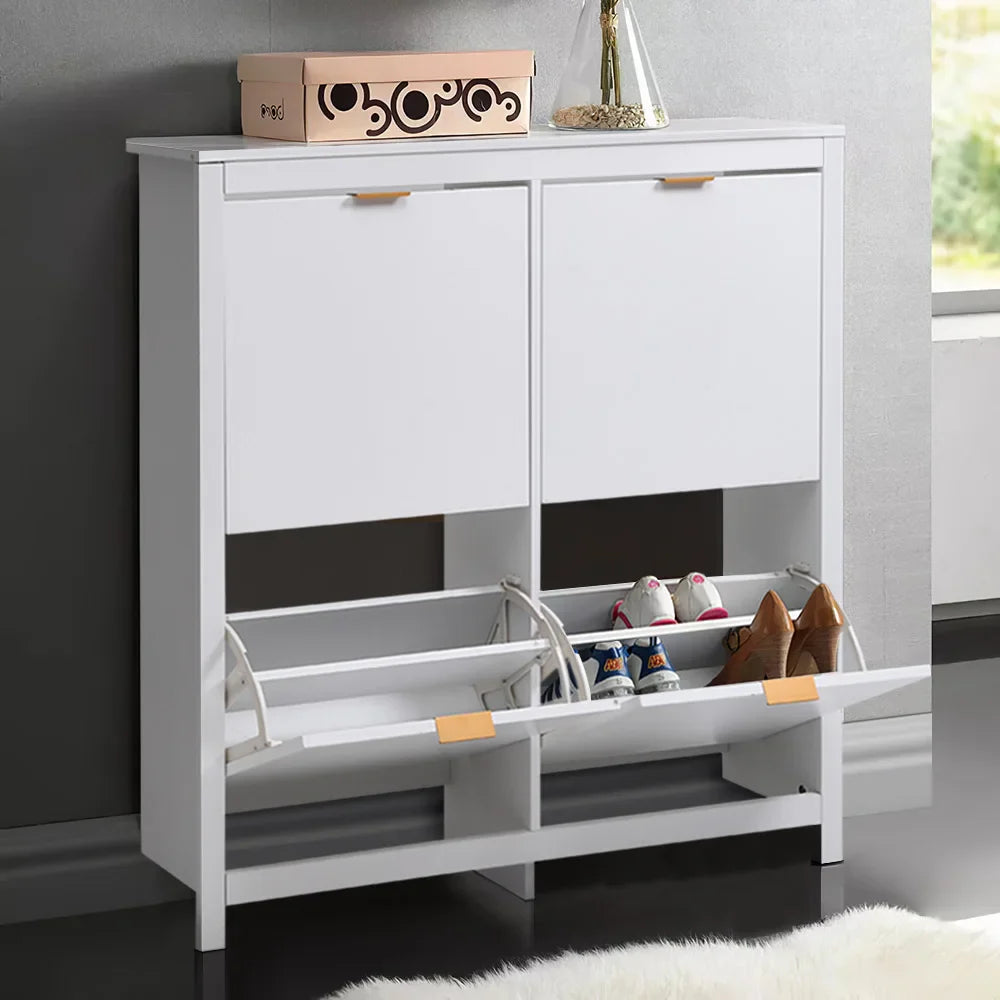 Flip Down Wood Shoe Cabinet 4 Shelf