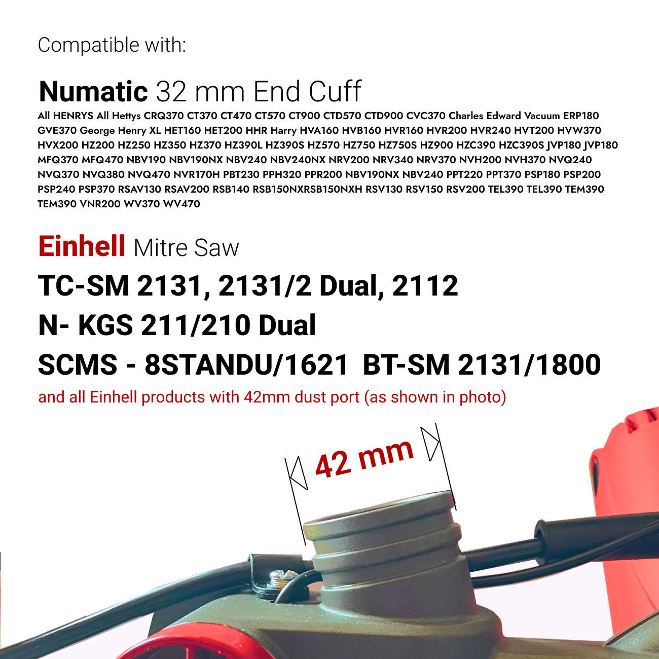 Einhell Mitre Saw Dust Port Adapter to Numatic Henry Family