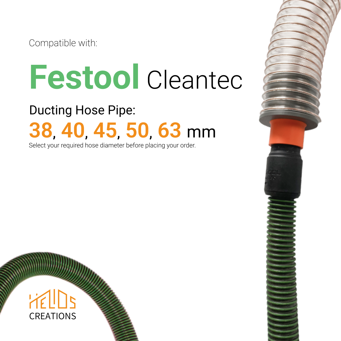 Festool Extractor to  Ducting Hose Pipe Connector. Sizes: 38, 40, 45, 50, 63 mm