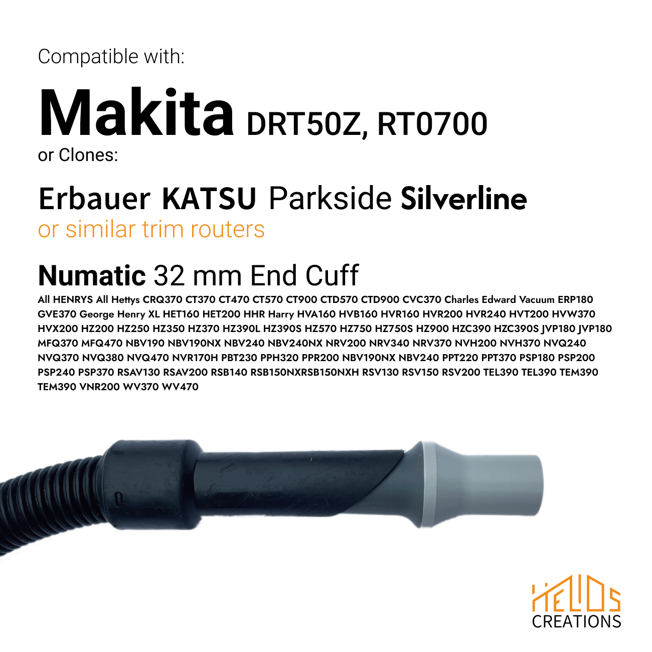 Adapter For Makita DRT50Z RT0700 and Clones Router to Numatic (Henry) extractors