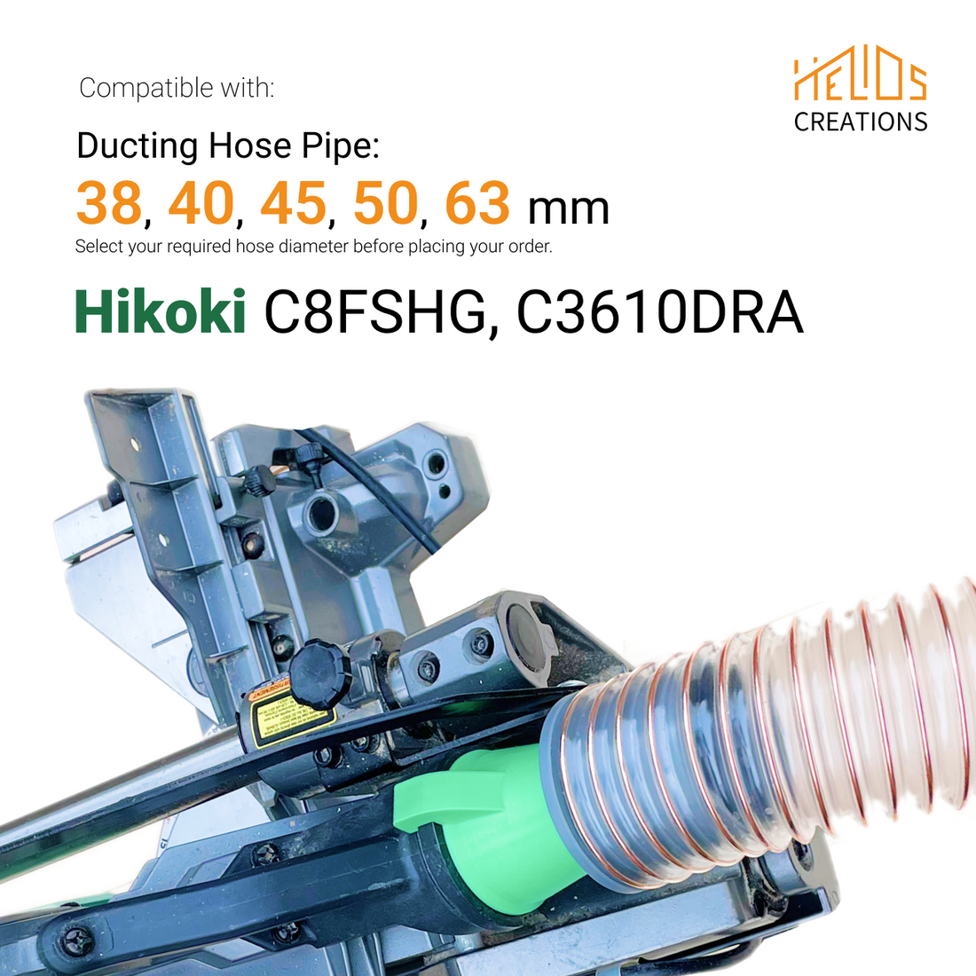 Hose Adapter for Hikoki C3610DRA & C8FSHG Mitre Chop Saw to 38, 40, 45, 50, 63 mm Hose Pipe