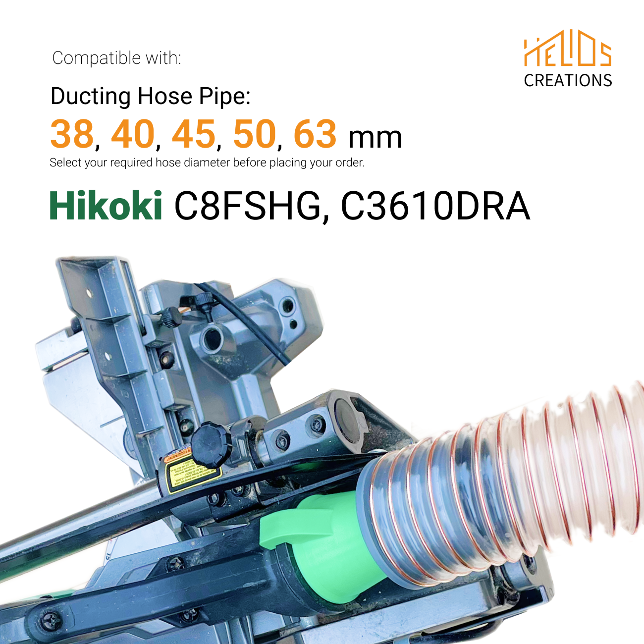 Hose Adapter for Hikoki C3610DRA & C8FSHG Mitre Chop Saw to 38, 40, 45, 50, 63 mm Hose Pipe