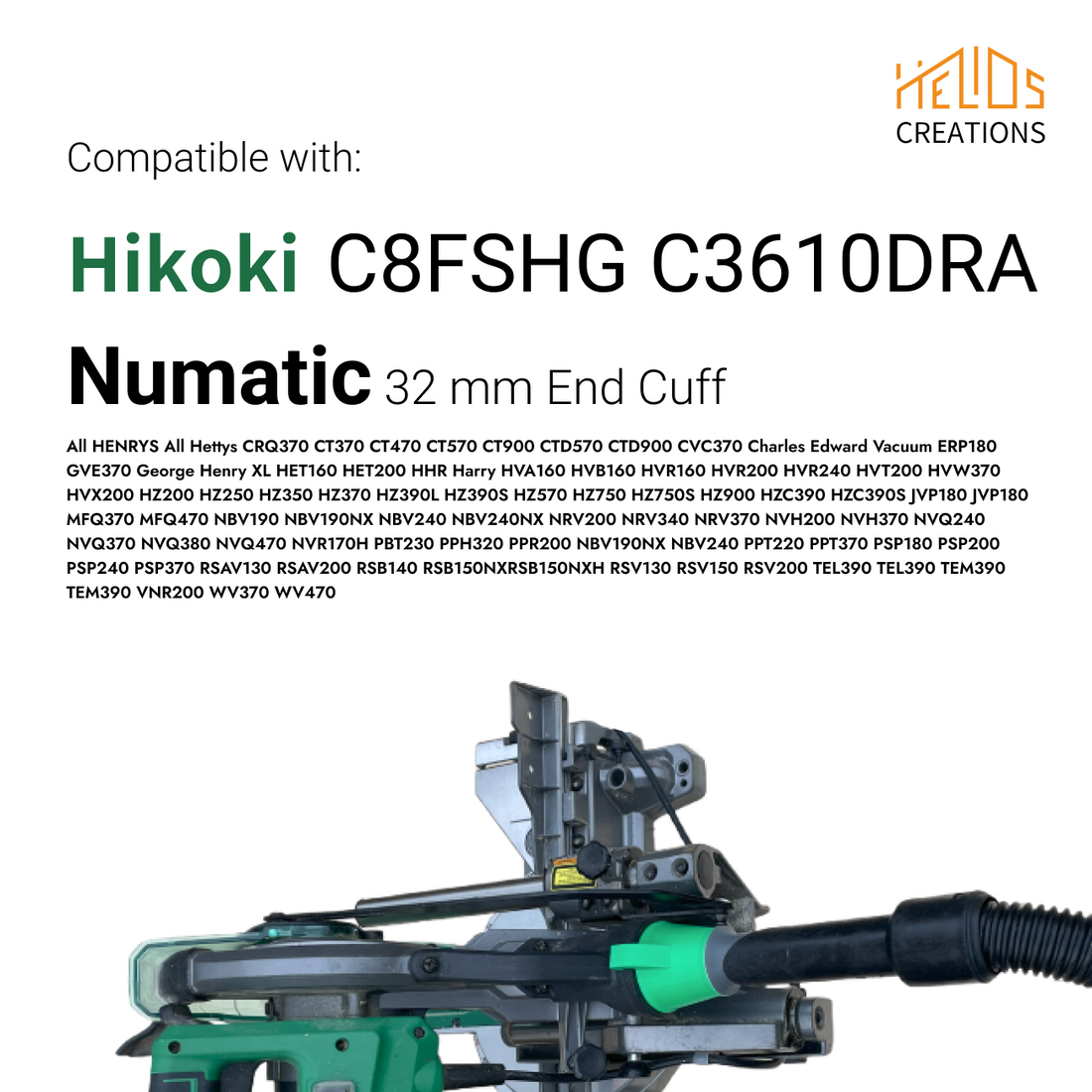 Hose Adaptor For Hikoki  Mitre Saw to Numatic, Henry Vacuum family