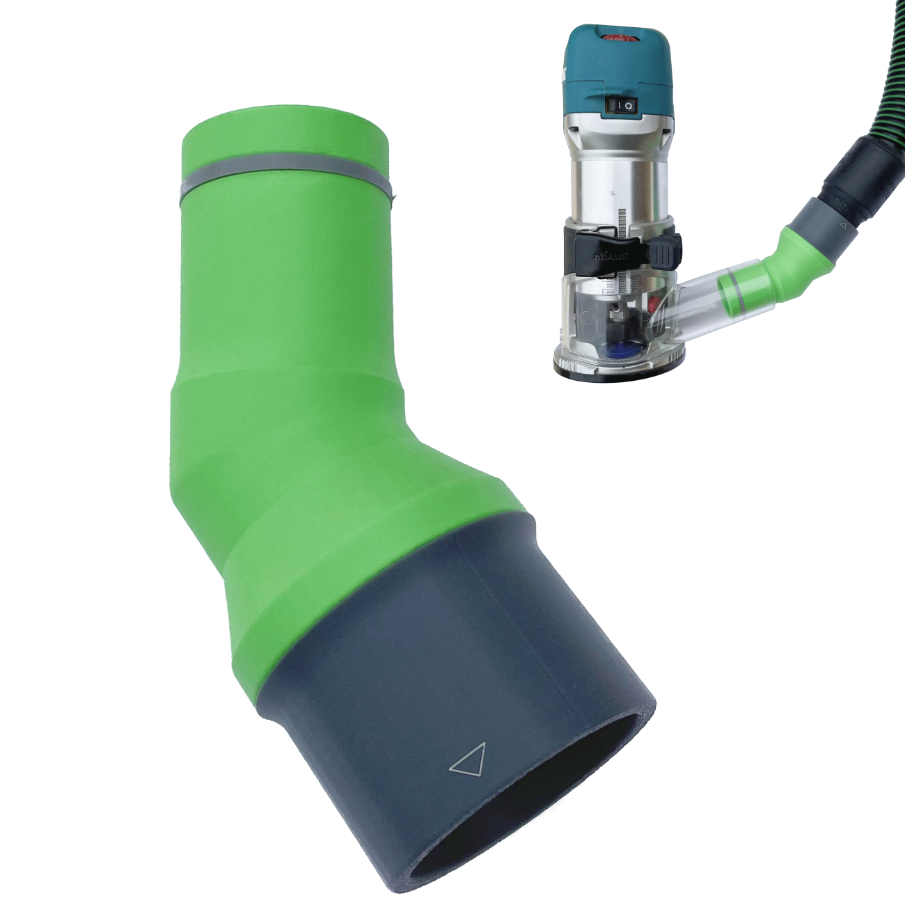 Dust Adapter for Makita RT0700 / DRT50Z and Clones to Festool Dust Extractors – Angled Seal