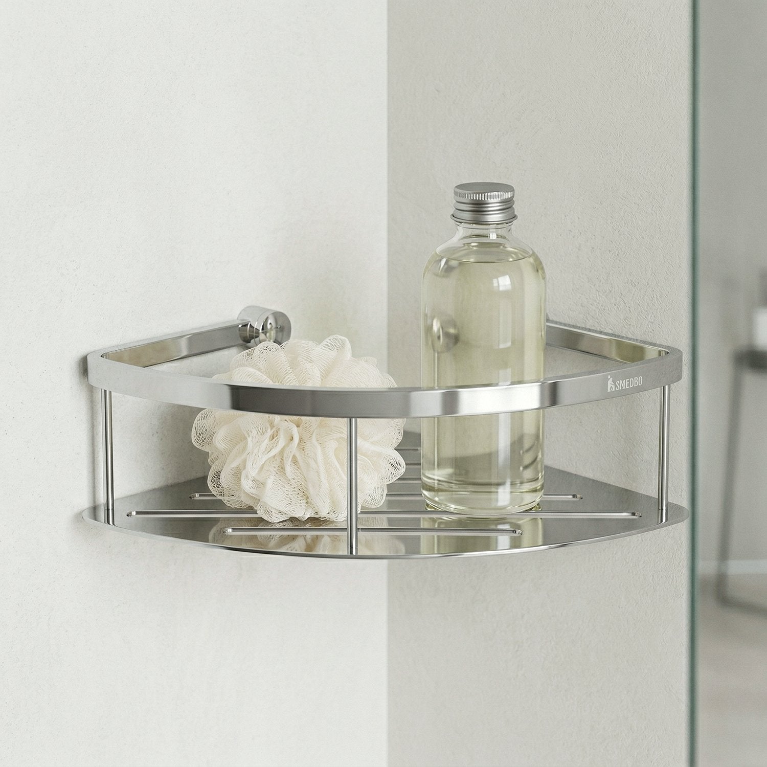 Smedbo Sideline Corner Shower Basket Curved Solid Tray Polished Chrome