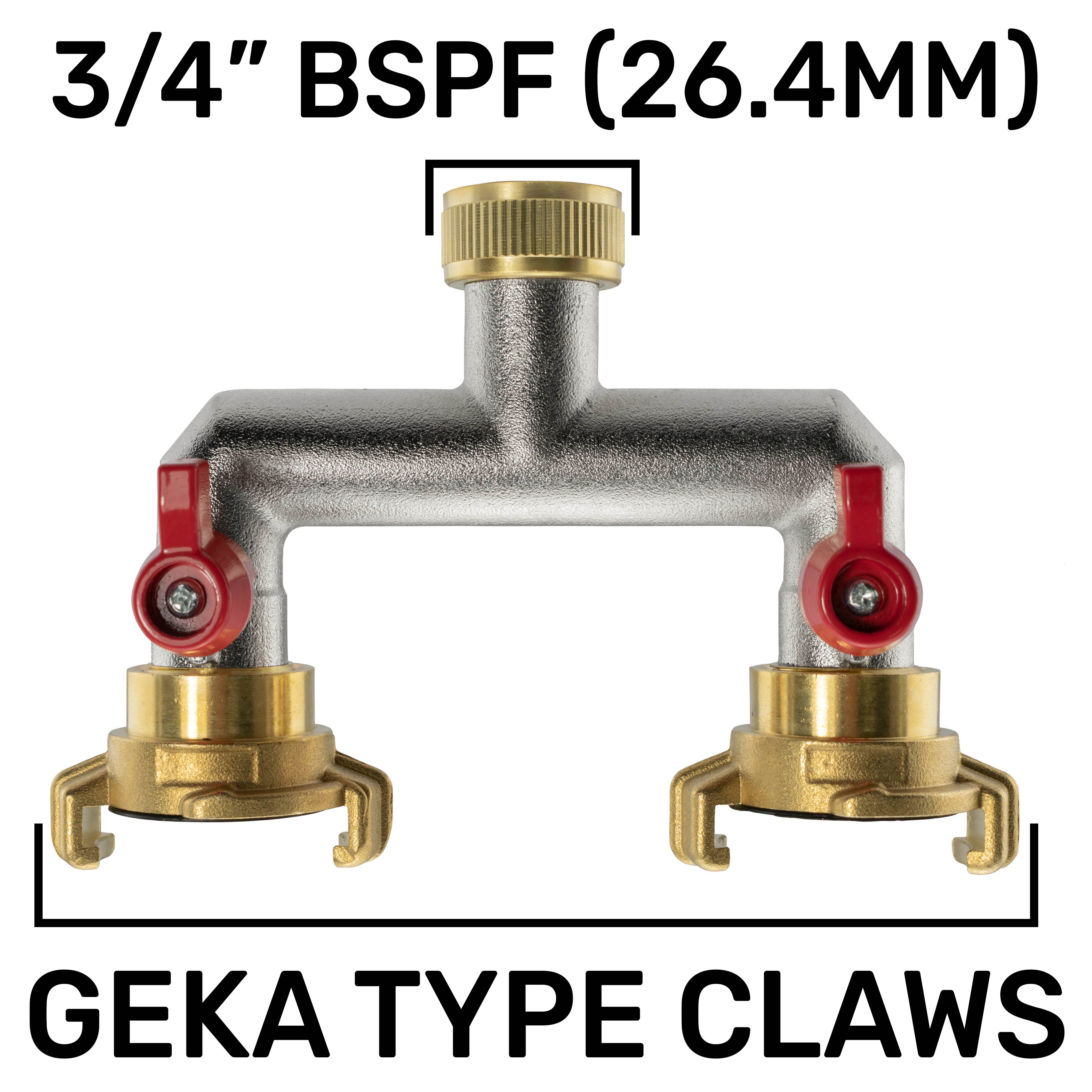 Two Way Tap Splitter Brass 3/4" BSP with Geka Type Outlets