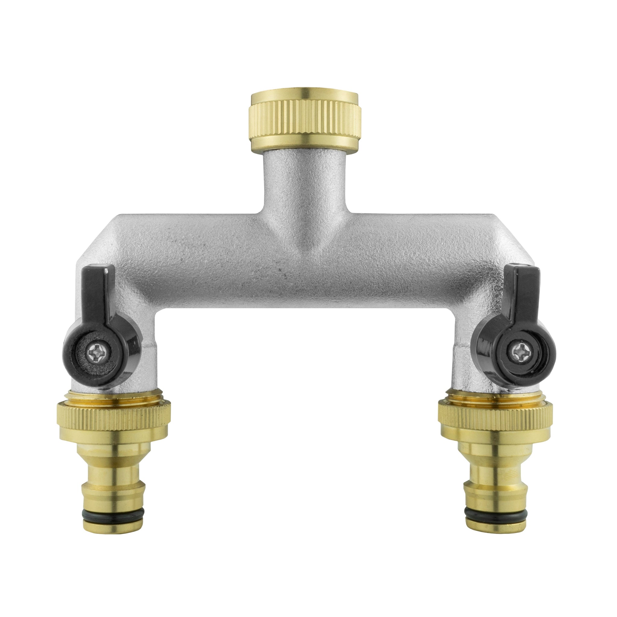 Two Way Tap Splitter Brass 3/4" BSP with Quick Connect Outlets