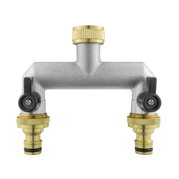 Two Way Tap Splitter Brass 3/4" BSP with Quick Connect Outlets