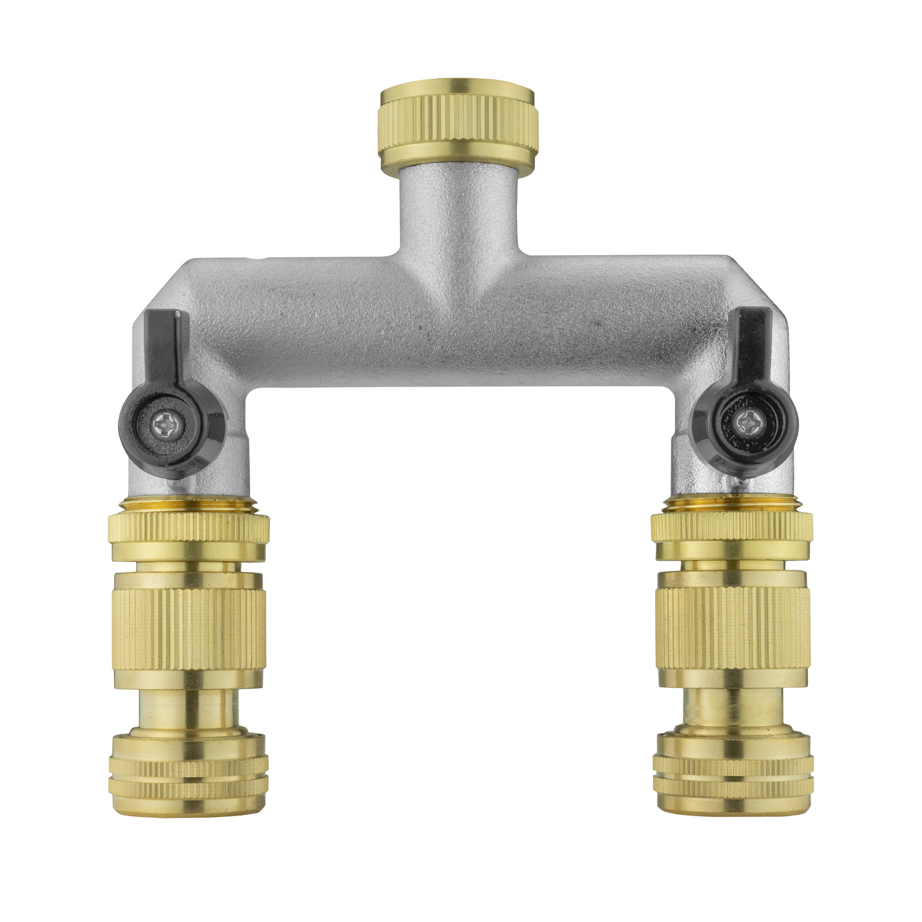 Two Way Tap Splitter Brass 3/4" BSP with Quick Connect and Hose Fittings