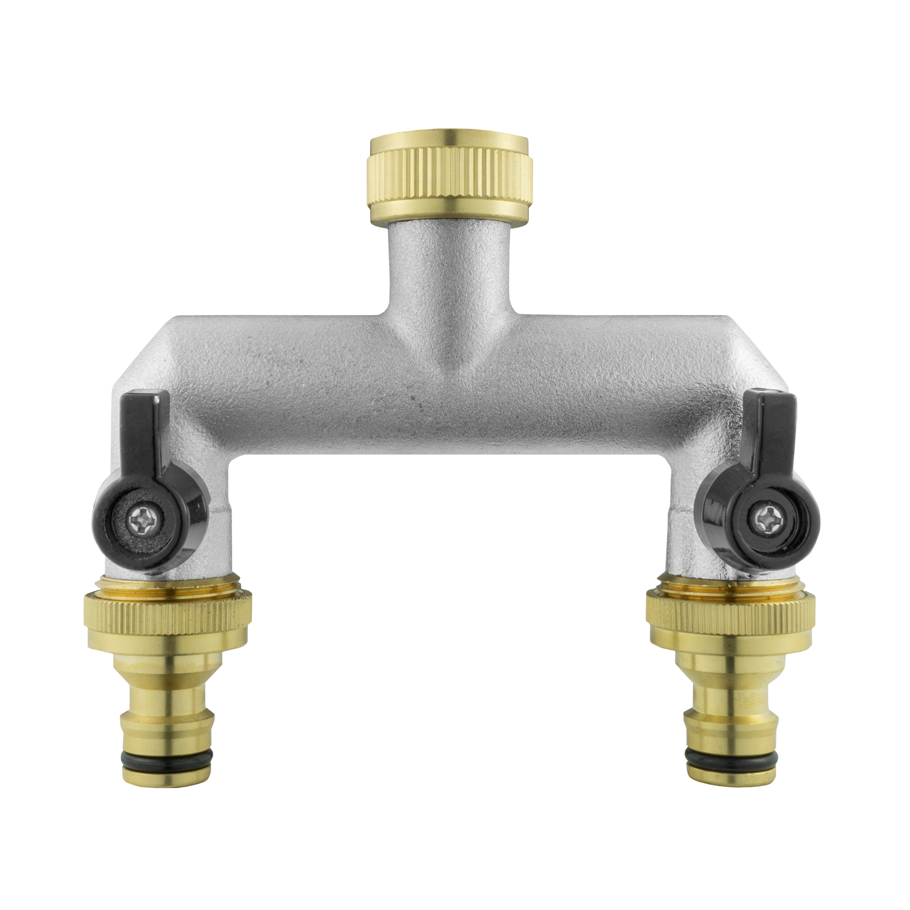 Two Way Tap Splitter Brass 3/4" BSP with Quick Connect and Hose Fittings