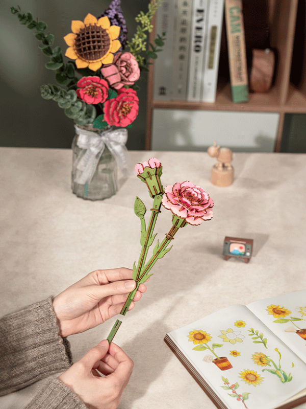 Pink Carnation 3D Wooden Puzzle