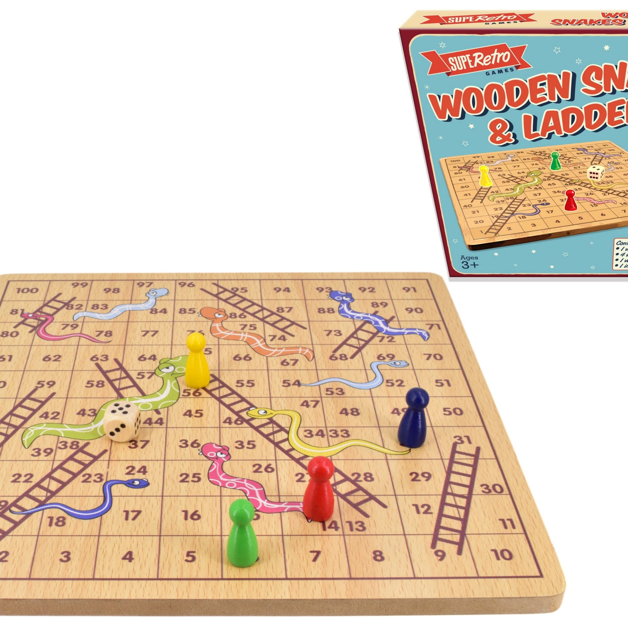 "Retro" Wooden Board Snakes And Ladders