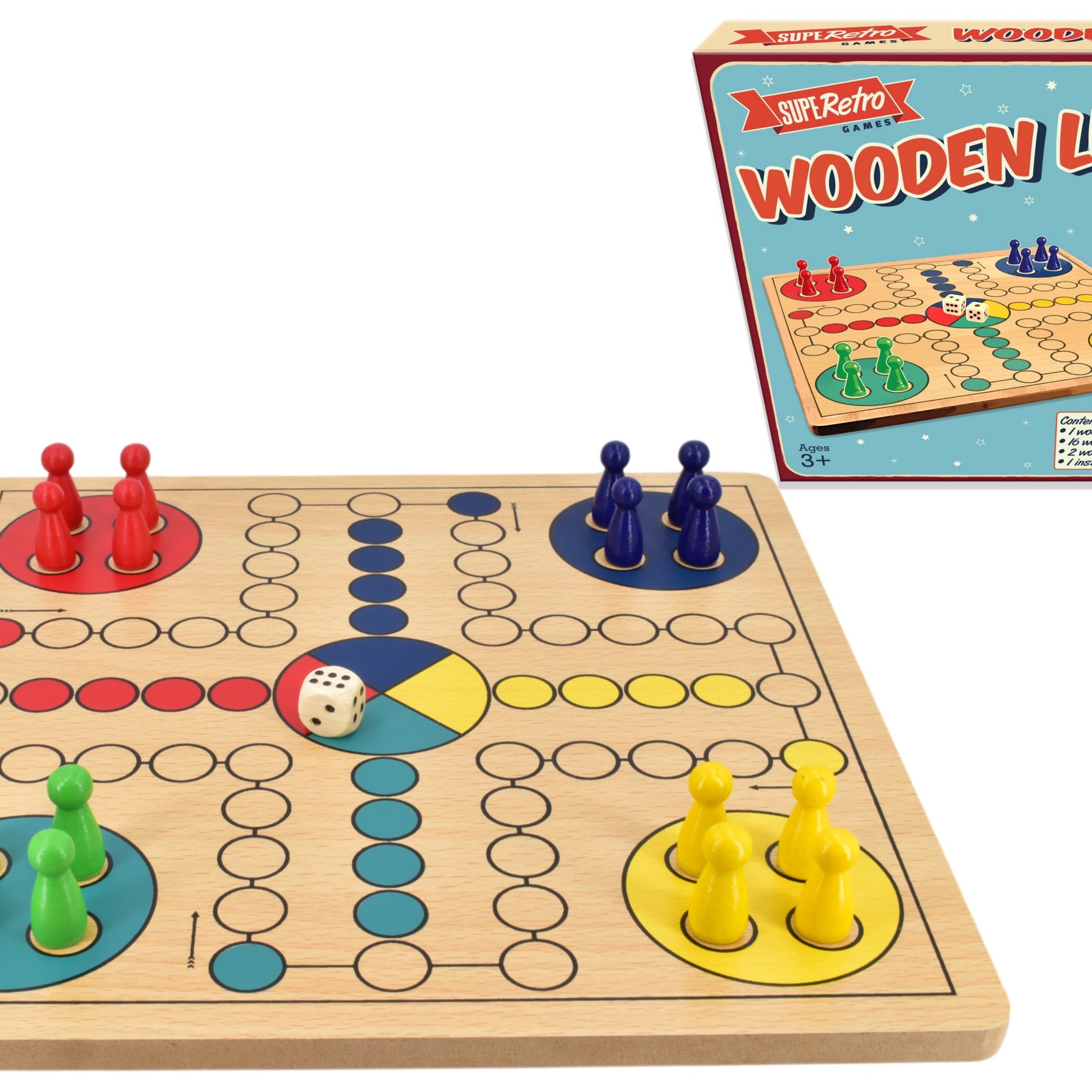 "Retro" Wooden Board Ludo - Colour Box