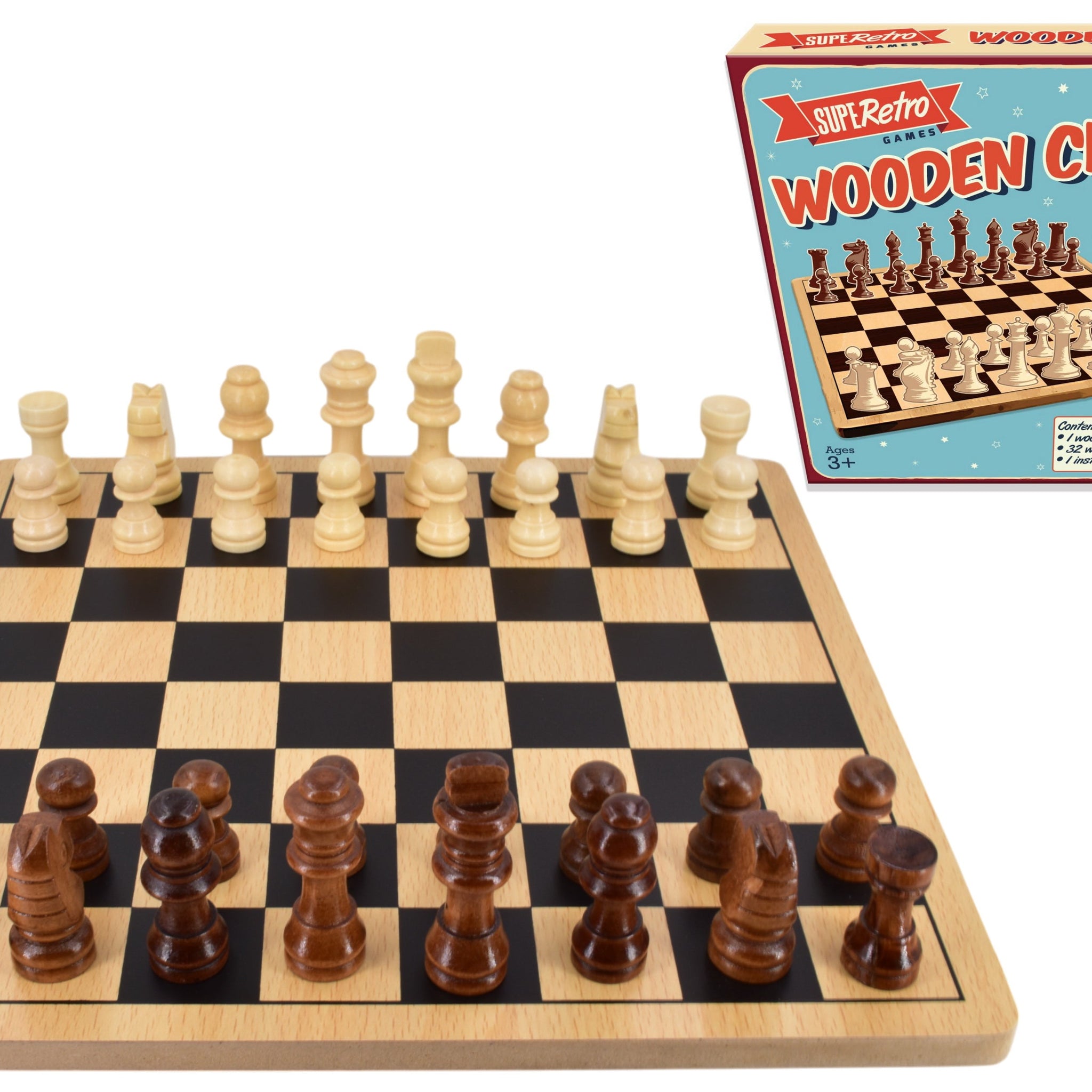 "Retro" Wooden Board Chess - Colour Box