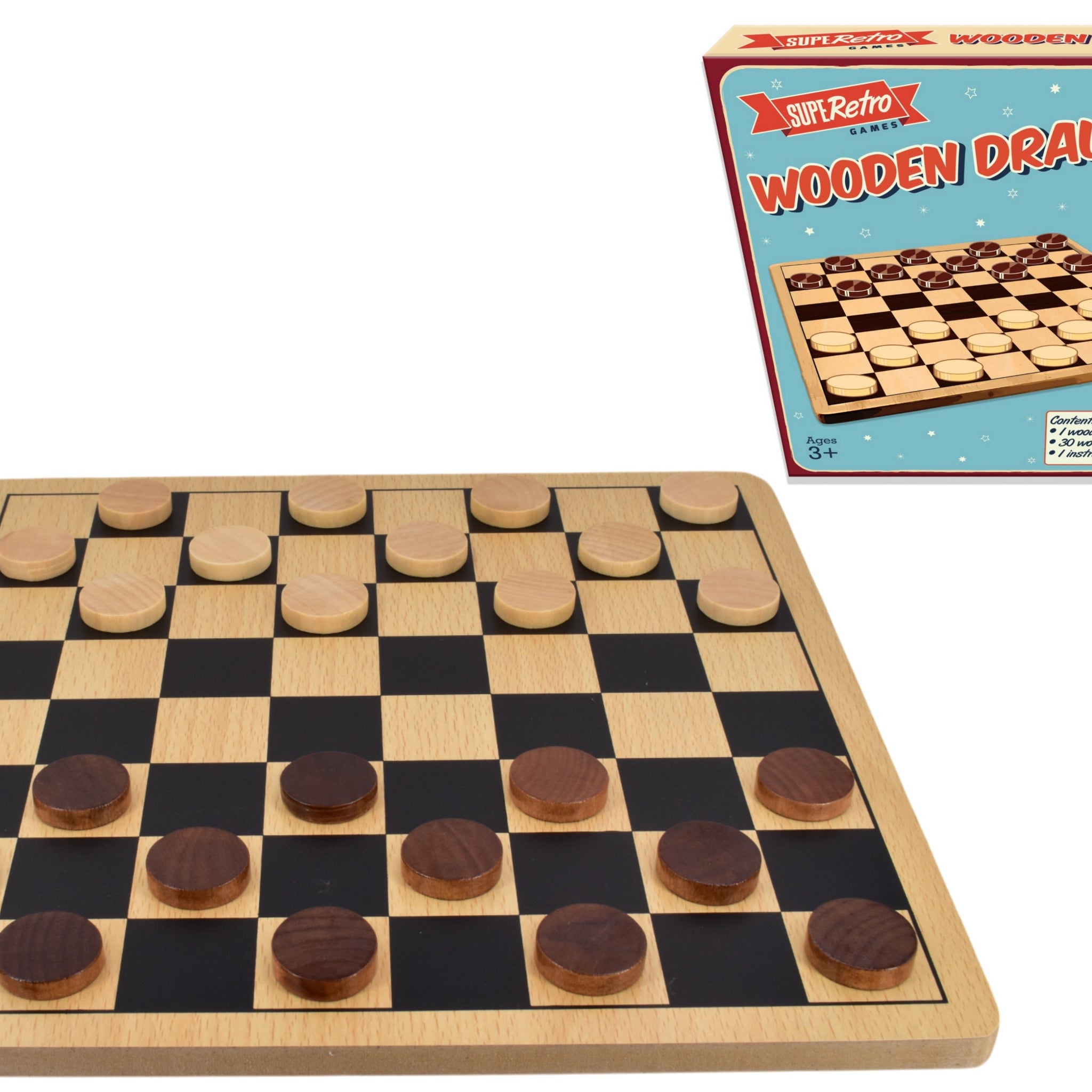"Retro" Wooden Board Draughts - Colour Box