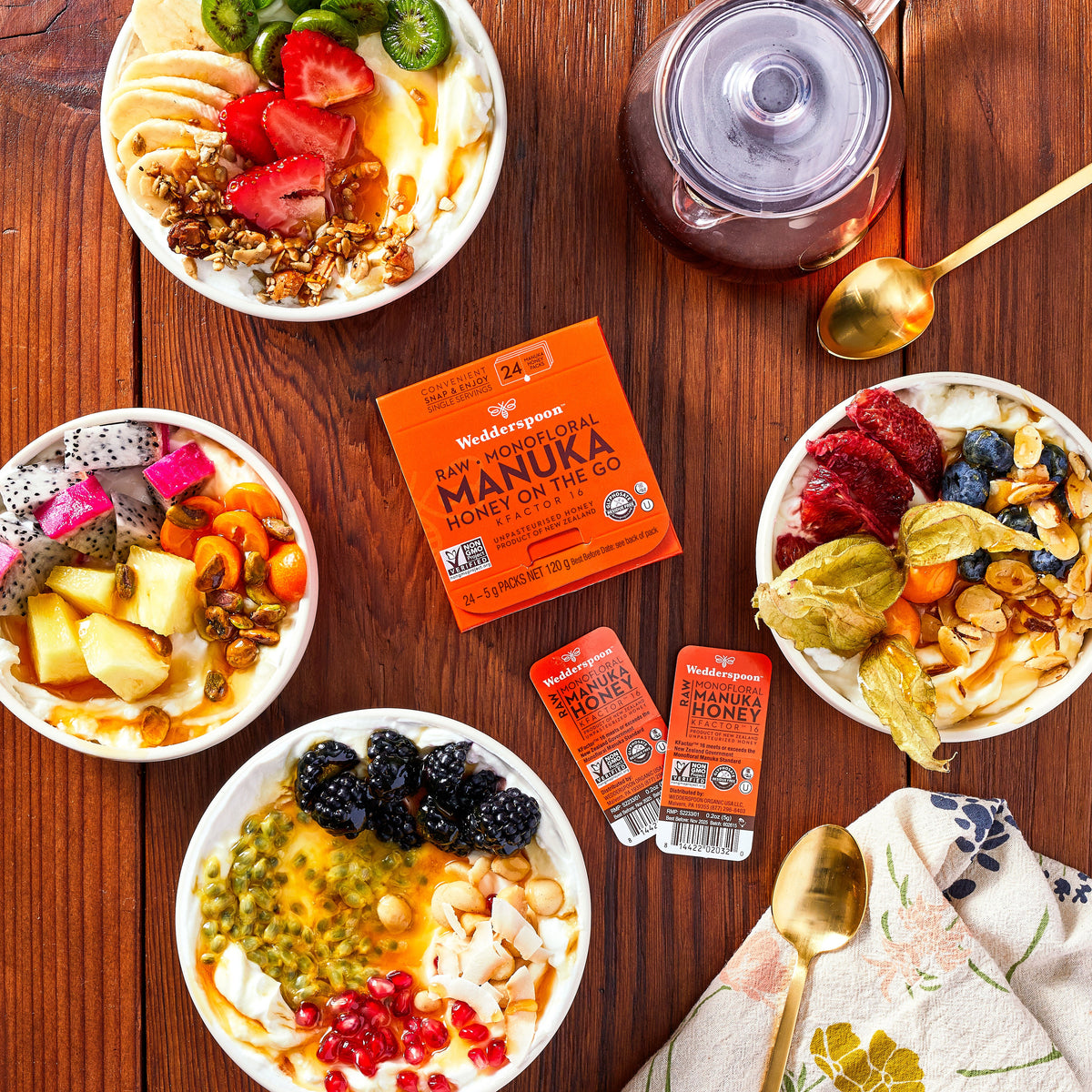 Wedderspoon Manuka Honey On The Go – KFactor 16+ Snap Packs (24 x 5g)