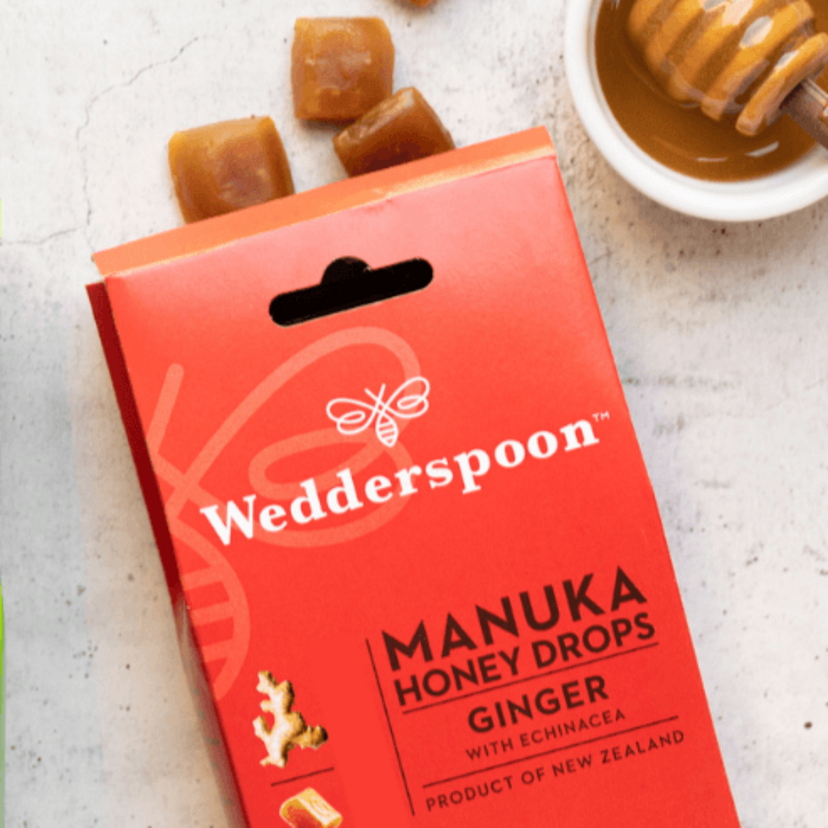 Wedderspoon Manuka Honey Drops – Ginger & Echinacea (20 Drops)
