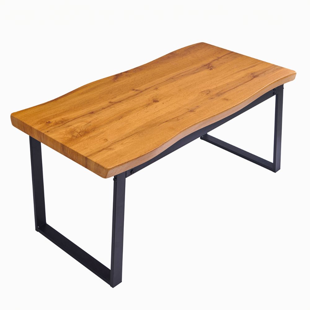 Greenhurst Live Edge Coffee Table – Oak Effect with Steel Frame, 100cm