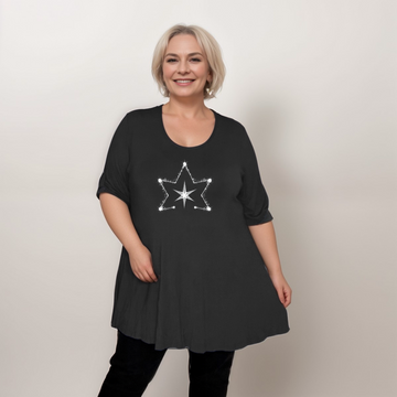 Double Star Plus-Size Button Sleeve Swing Top