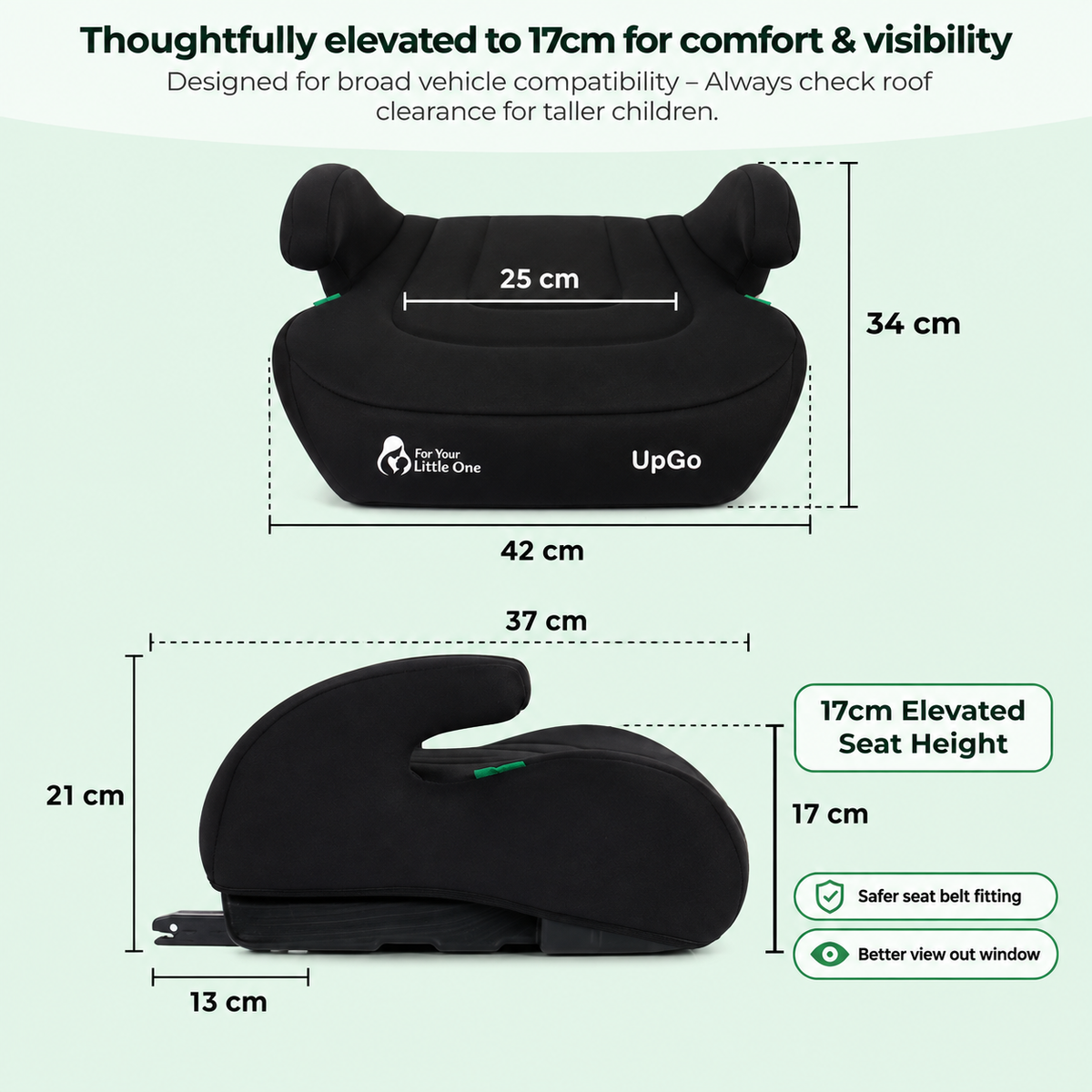 For Your Little One UpGo Belted Booster Seat - Midnight Black (6-12 Years)