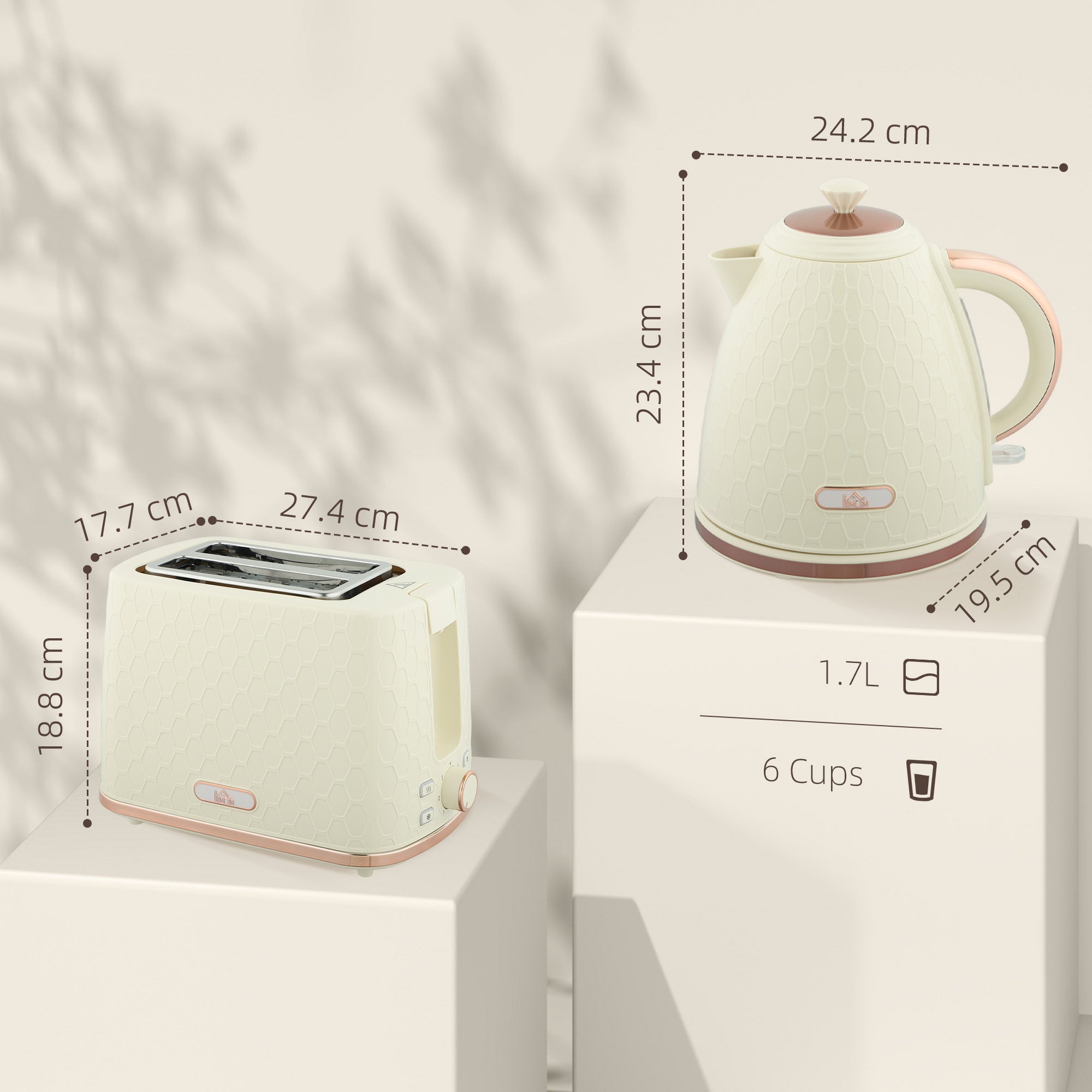 HOMCOM Kettle and Toaster Set 1.7L Fast Boil Kettle & 2 Slice Toaster Set