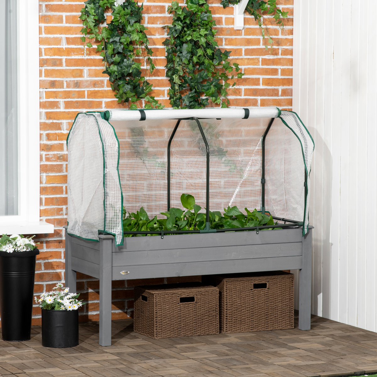 Outsunny Raised Garden Bed w/ PE Cover, Use for Patio, Garden