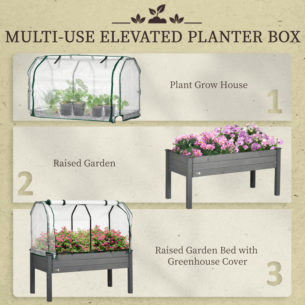 Outsunny Raised Garden Bed w/ PE Cover, Use for Patio, Garden