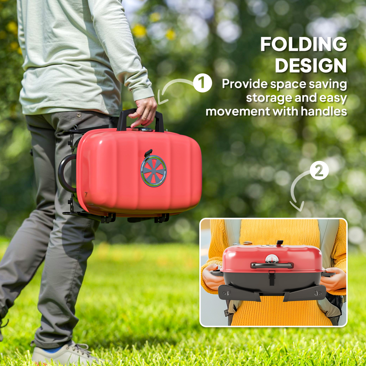 Outsunny Folding Charcoal Barbecue Grill, Portable BBQ for Camping