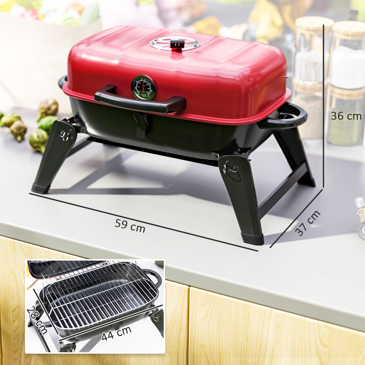Outsunny Folding Charcoal Barbecue Grill, Portable BBQ for Camping