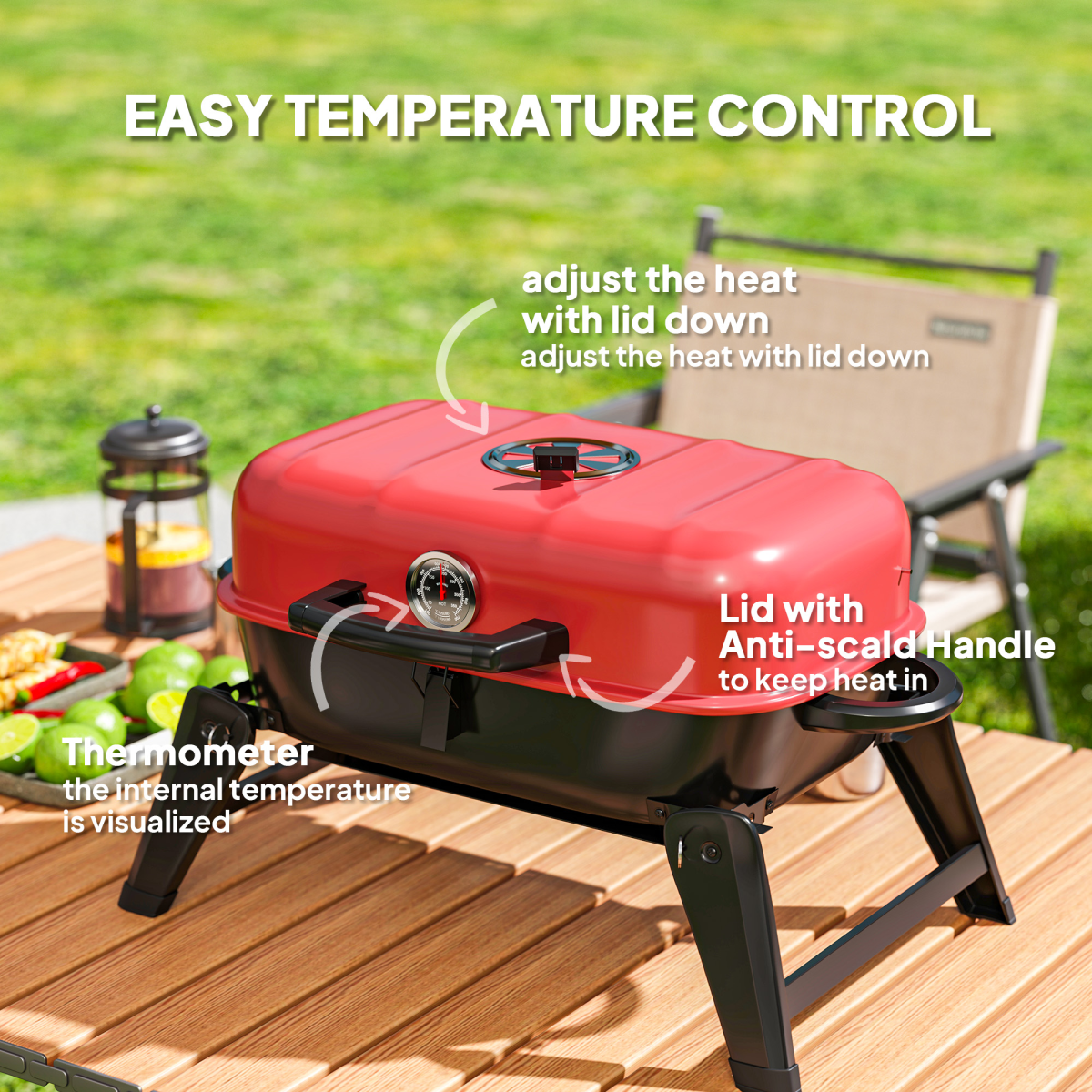 Outsunny Folding Charcoal Barbecue Grill, Portable BBQ for Camping