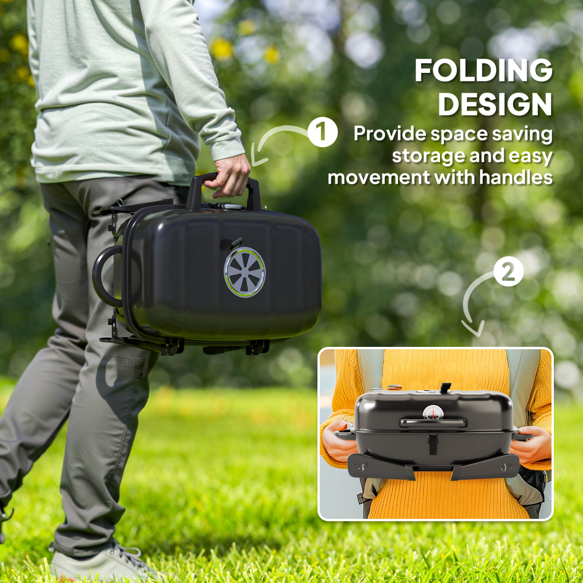 Outsunny Folding Charcoal Barbecue Grill, Portable BBQ for Camping