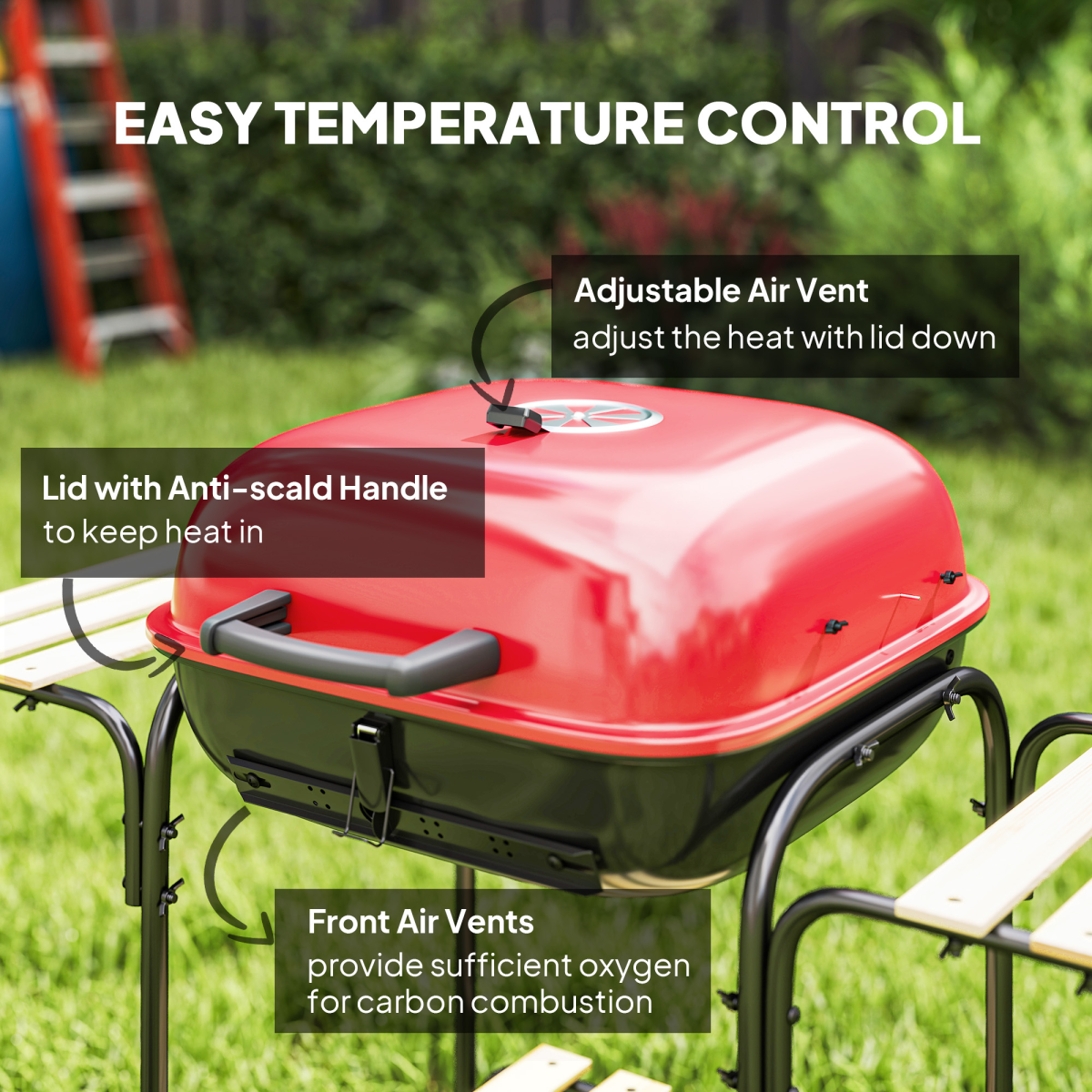 Outsunny Charcoal Barbecue Grill Portable BBQ with Lockable Lid, Vent
