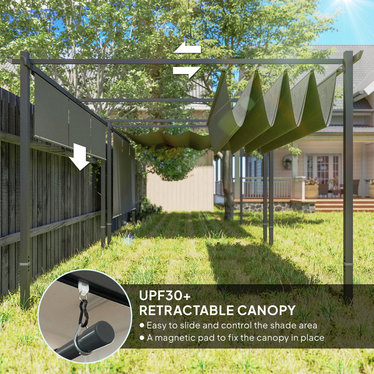 Outsunny 3 x 4m Metal Pergola with Retractable Roof and Roller Shade