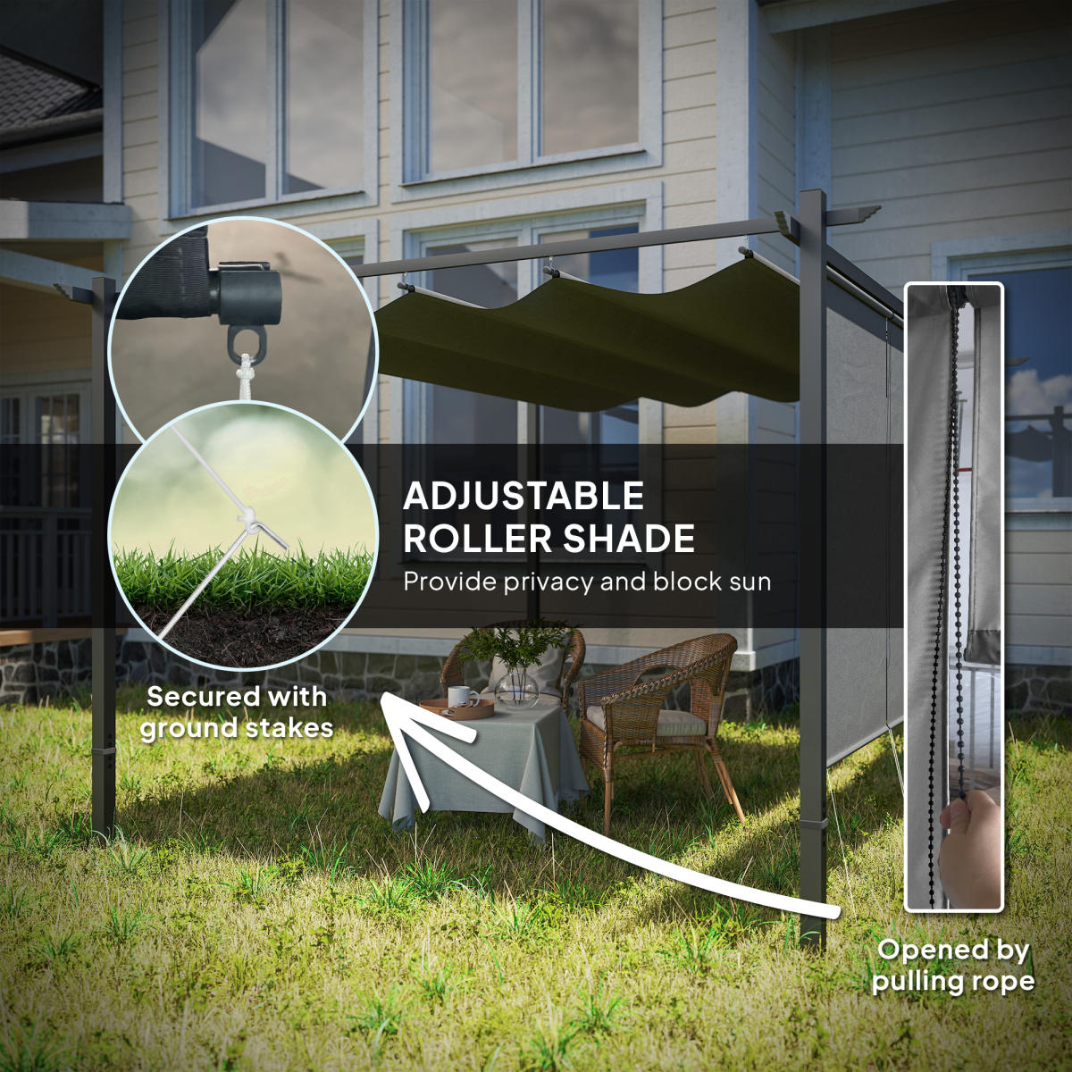 Outsunny 3 x 4m Metal Pergola with Retractable Roof and Roller Shade