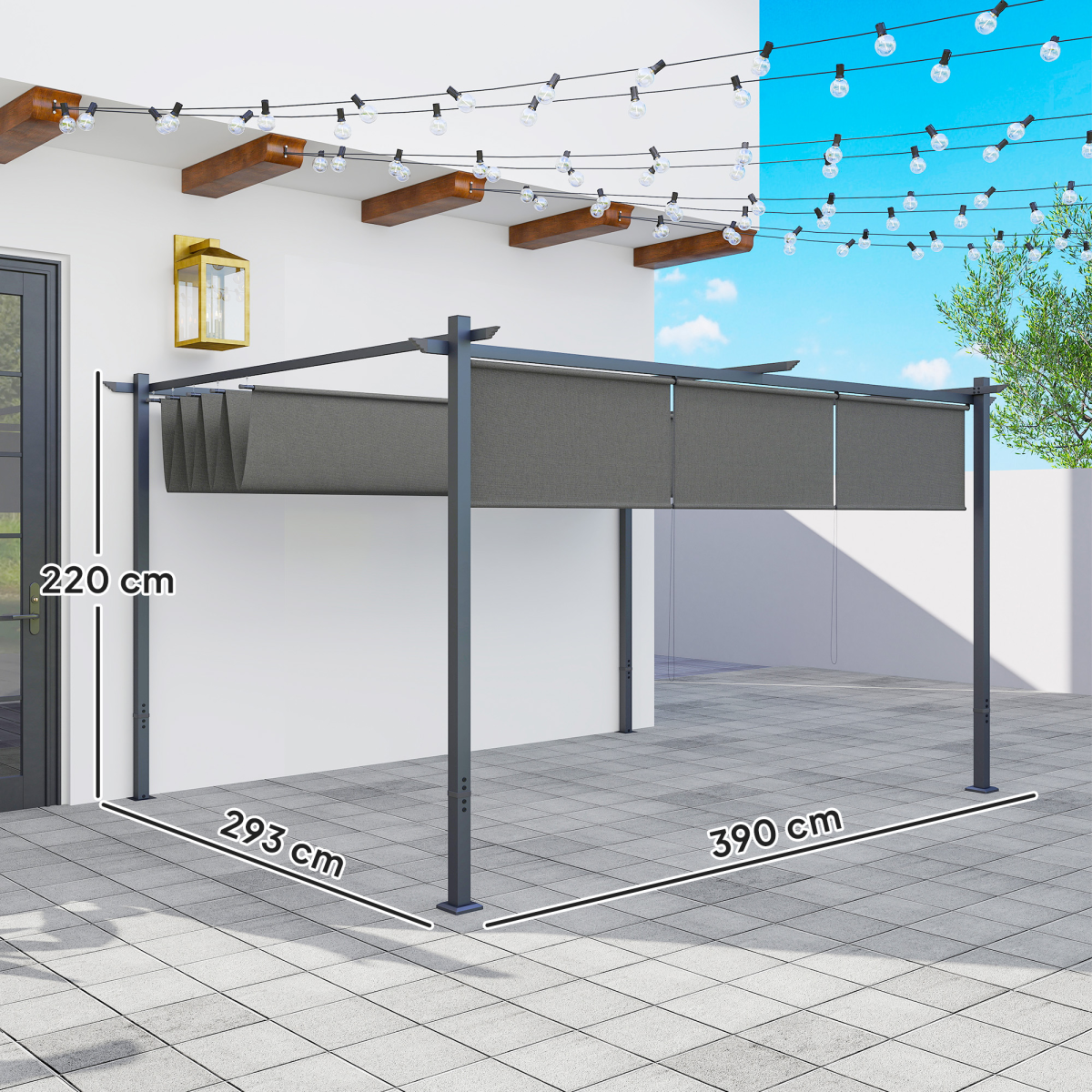Outsunny 3 x 4m Metal Pergola with Retractable Roof and Roller Shade
