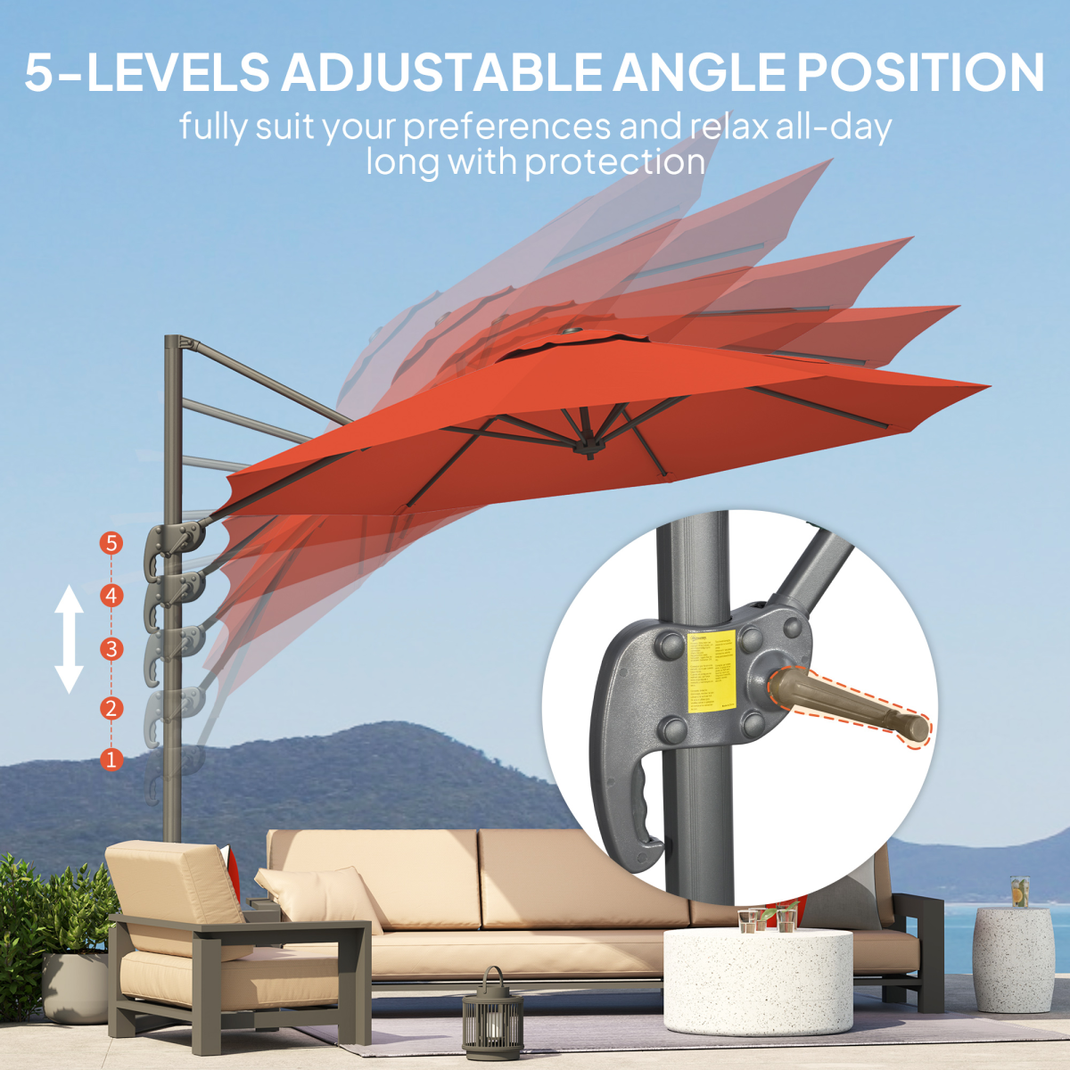 Outsunny 3 x 3(m) Cantilever Parasol Garden Umbrella with Cross Base