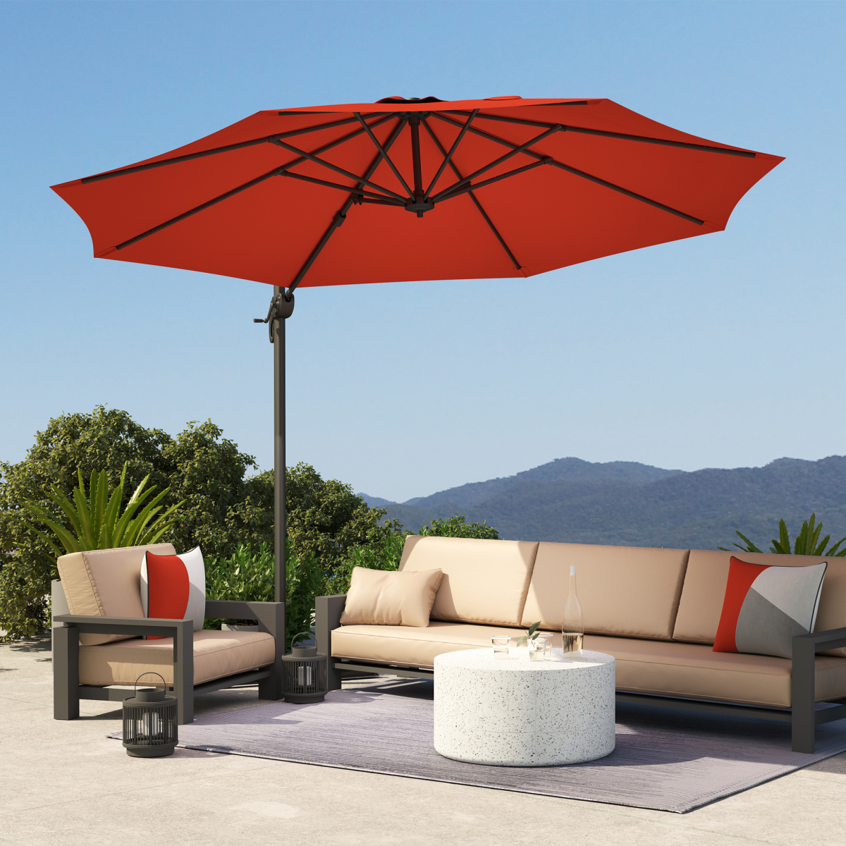 Outsunny 3 x 3(m) Cantilever Parasol Garden Umbrella with Cross Base