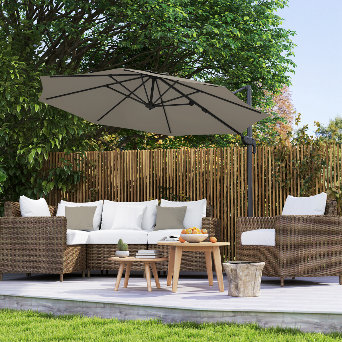 Outsunny 3 x 3(m) Cantilever Parasol Garden Umbrella with Cross Base