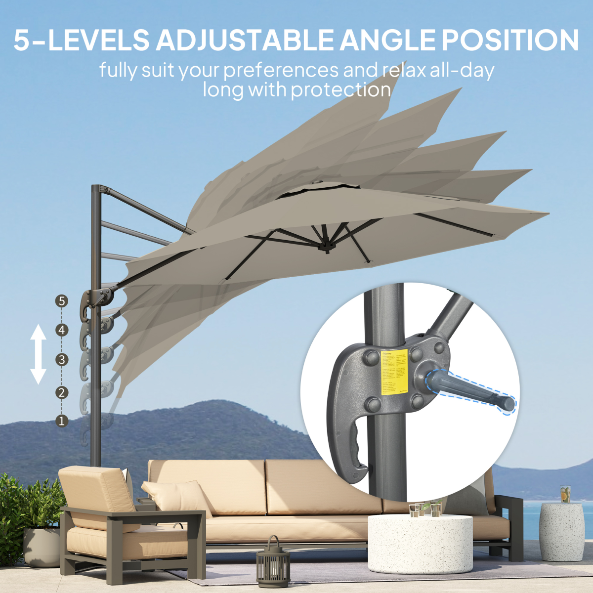 Outsunny 3 x 3(m) Cantilever Parasol Garden Umbrella with Cross Base